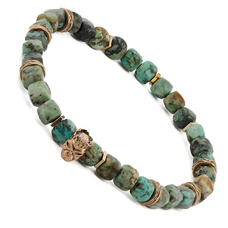 Thumbnail of King Skull Turquoise Stone Good Fortune Beaded Bracelet - Green image