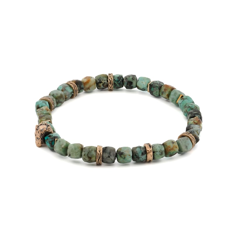 Thumbnail of King Skull Turquoise Stone Good Fortune Beaded Bracelet - Green image