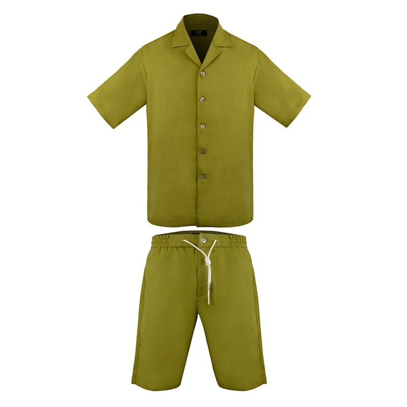 Thumbnail of Kingston Linen Blend Shirt And Short Set - Olive Green image