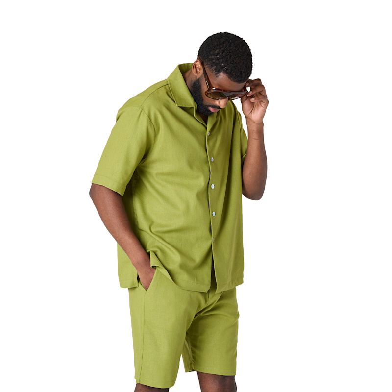 Thumbnail of Kingston Linen Blend Shirt And Short Set - Olive Green image