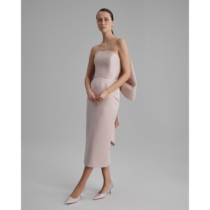 Thumbnail of Kira Dress + Big Bow | Strapless Pencil Midi In Nude Pink image