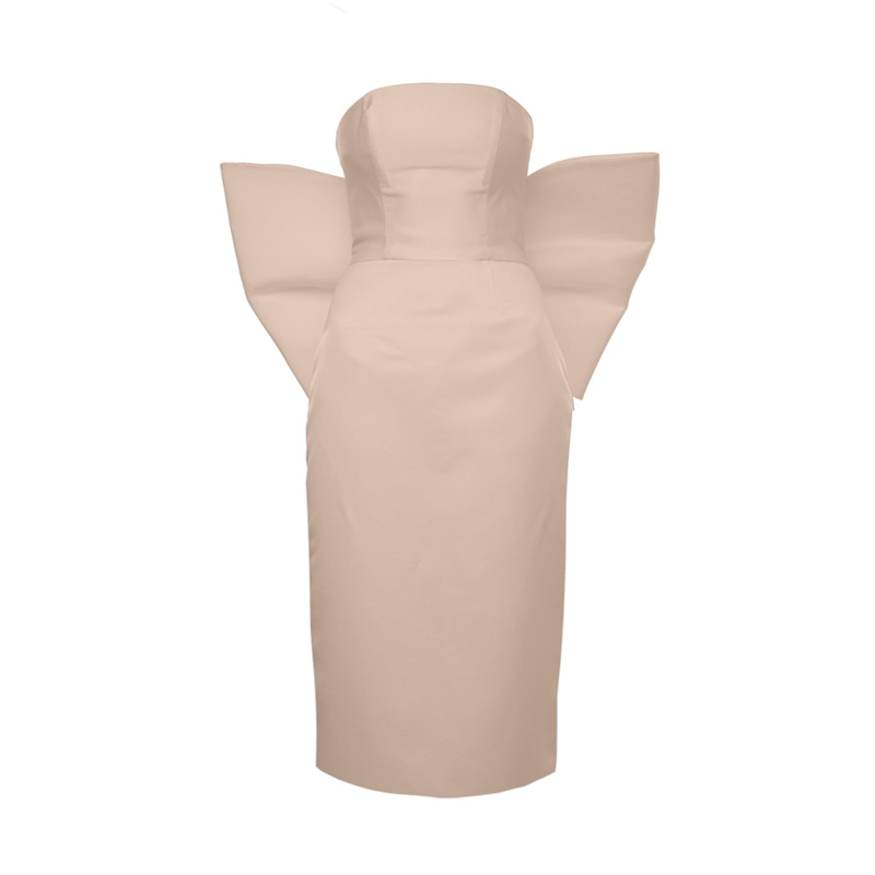 Thumbnail of Kira Dress + Big Bow | Strapless Pencil Midi In Nude Pink image