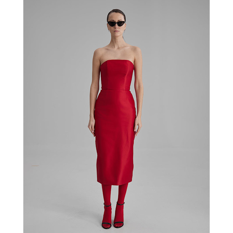 Thumbnail of Kira Dress | Strapless Pencil Midi In Red image