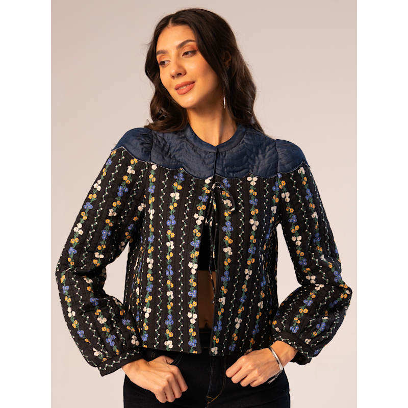 Thumbnail of Kiri Black Floral Printed Scalloped Jacket image