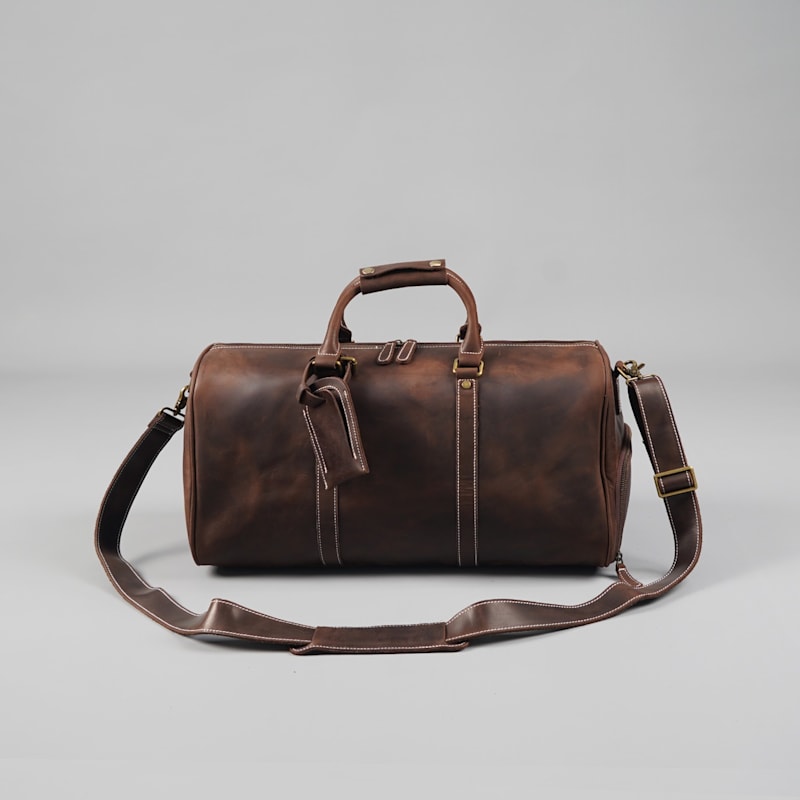 Thumbnail of Leather Over Night Bag With Shoe Storage - Dark Brown image