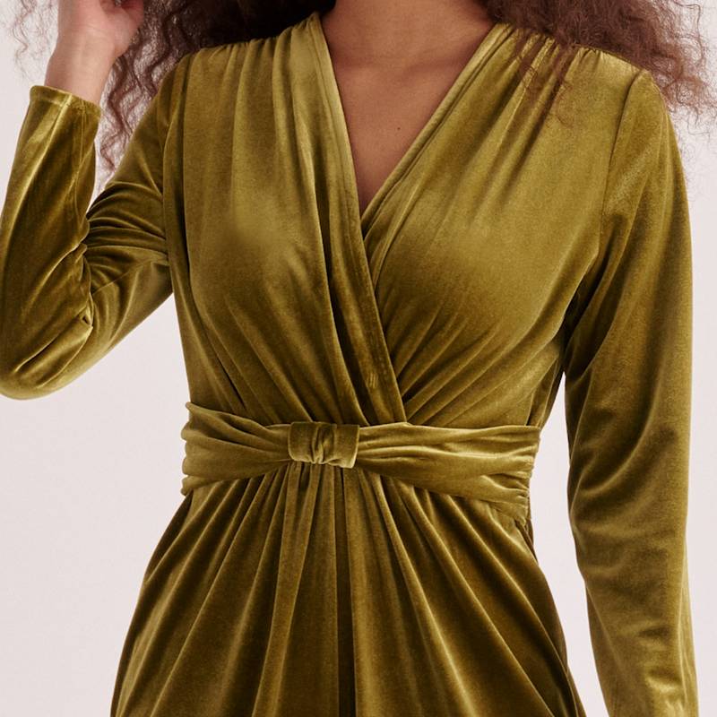 Thumbnail of Velvet Knot-Waist Jumpsuit In Olive Green image