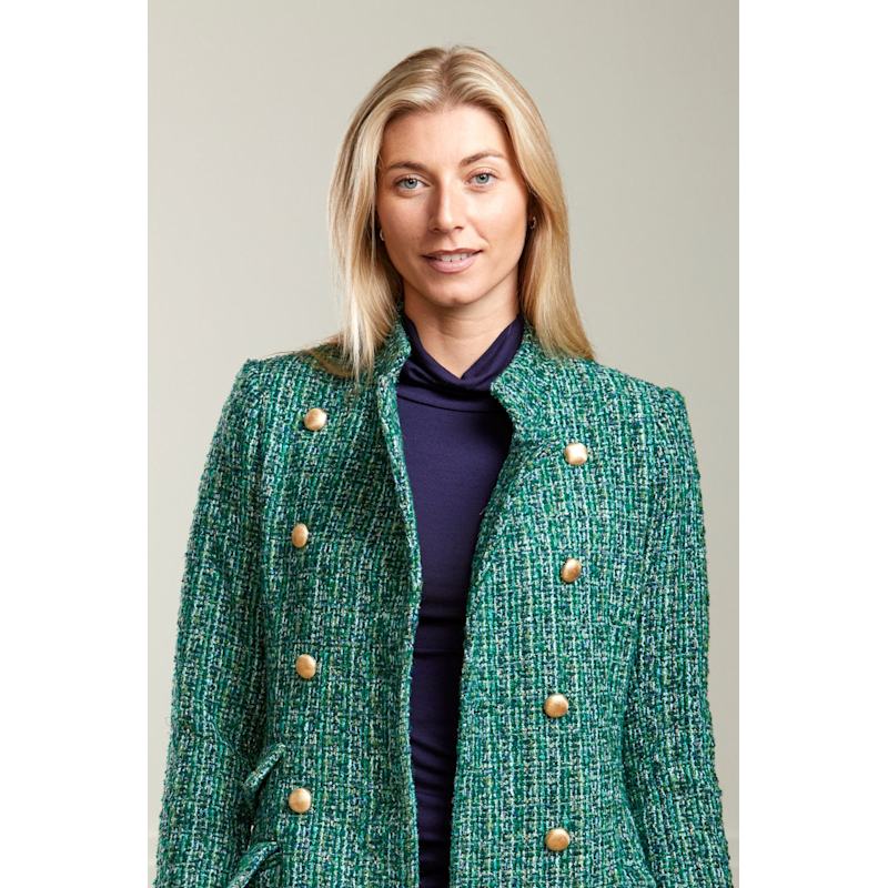 Thumbnail of Military Style Green Boucle Tweed Coat image
