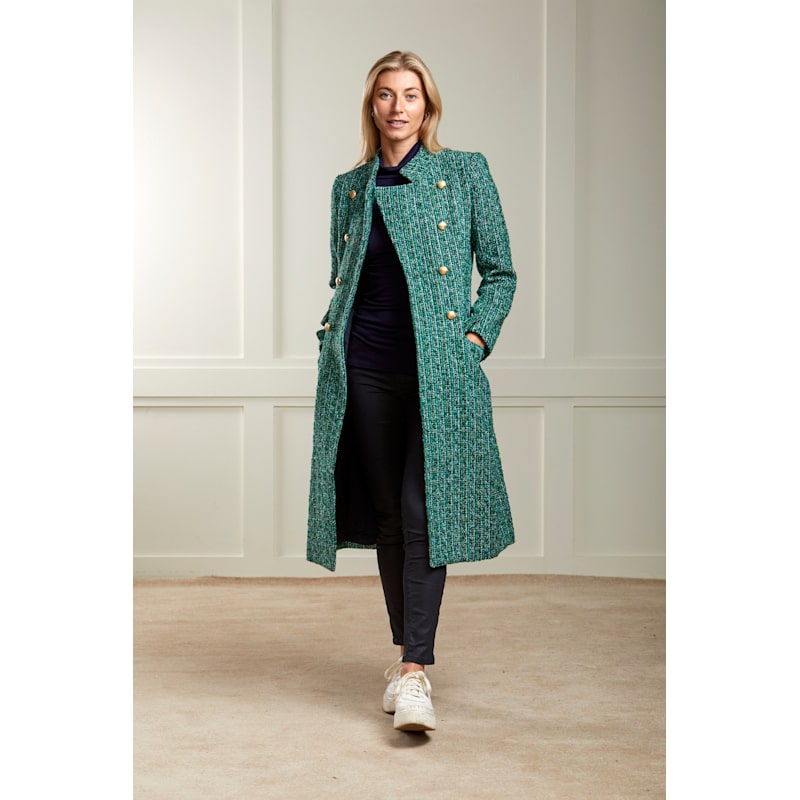 Thumbnail of Military Style Green Boucle Tweed Coat image