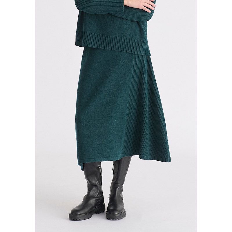 Thumbnail of Knitted A-Line Midi Skirt With Ribbed Details In Green image