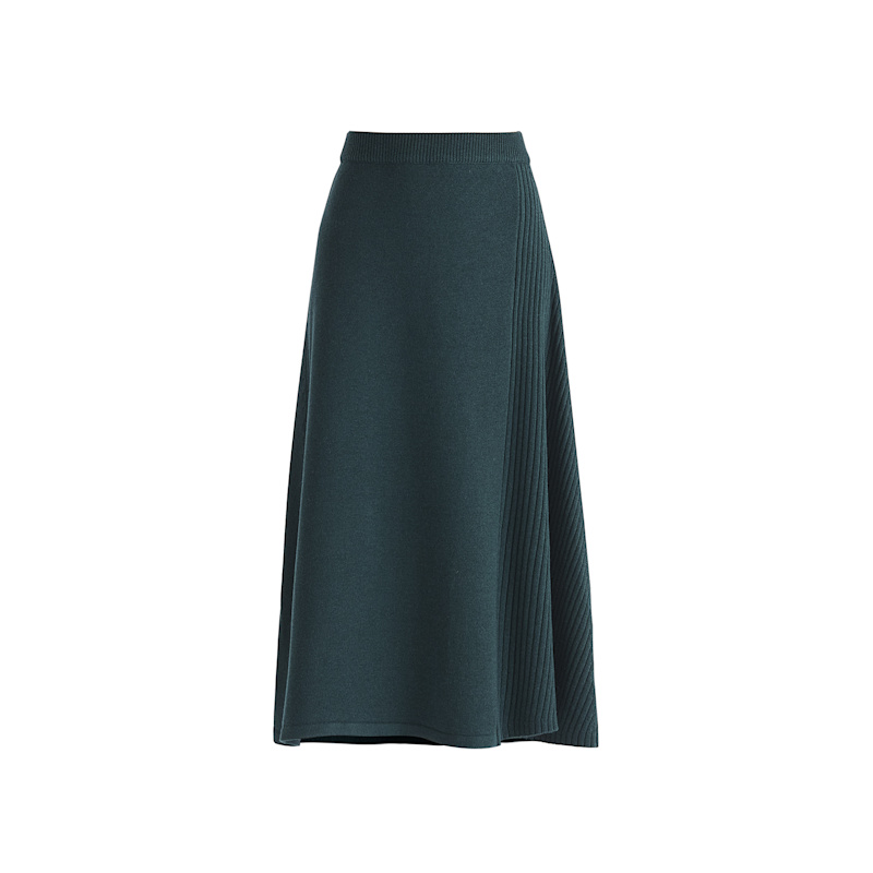Thumbnail of Knitted A-Line Midi Skirt With Ribbed Details In Green image