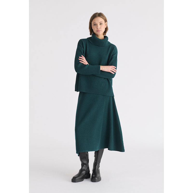 Thumbnail of Knitted A-Line Midi Skirt With Ribbed Details In Green image