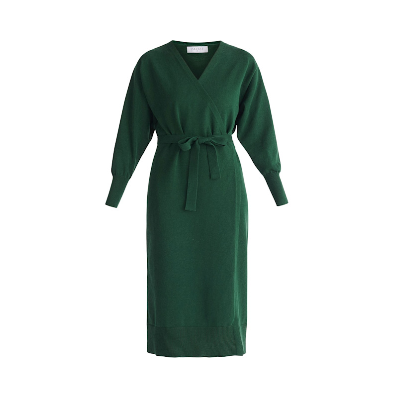 green knit wrap dress HUTCH Women's Ginny Faux Wrap Knit Midi, Size XS, White main image 1