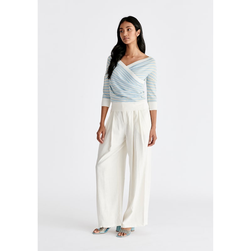 Thumbnail of Knitted Wrap Top In Gold, Light Blue & White image