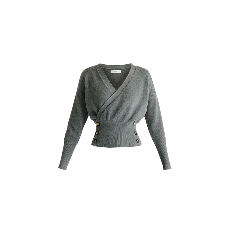 Thumbnail of Knitted Wrap Top With Side Buttons In Grey image