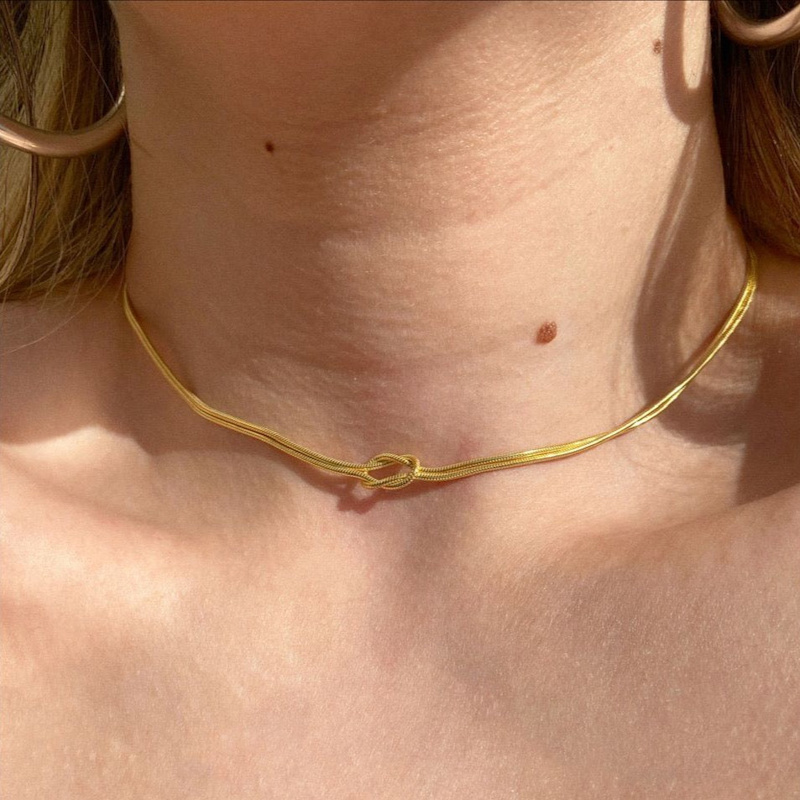 Thumbnail of Knot Chain Choker Necklace In Sterling Silver - Gold image