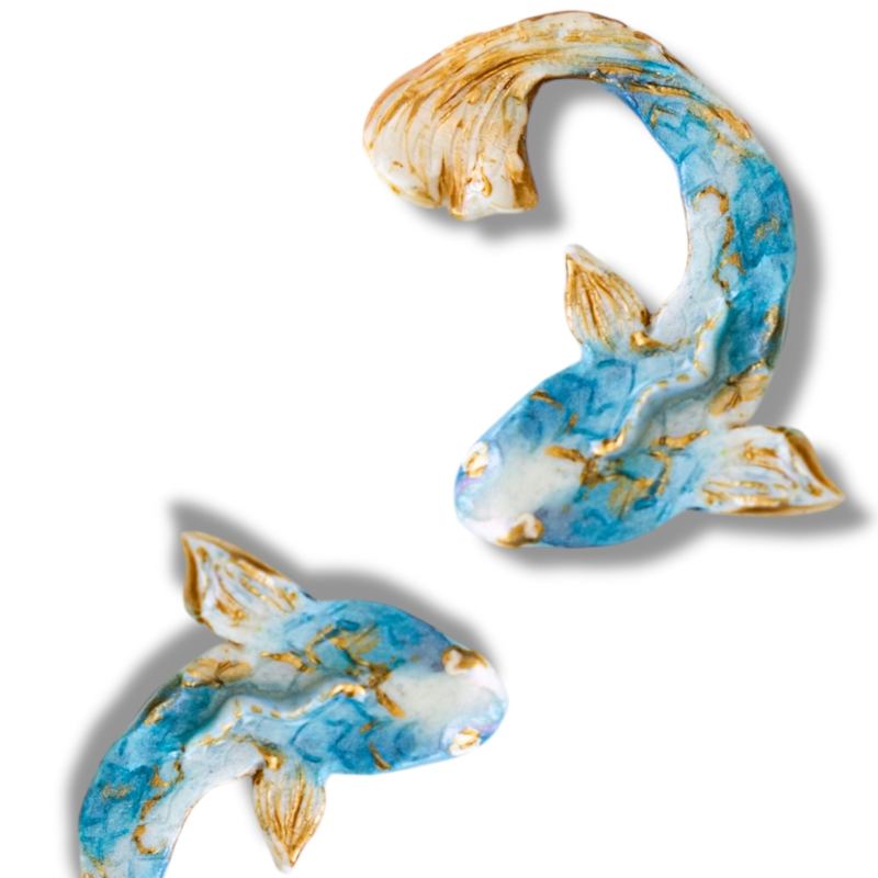 Thumbnail of Koi - Blue Asymmetrical Fish Earrings image