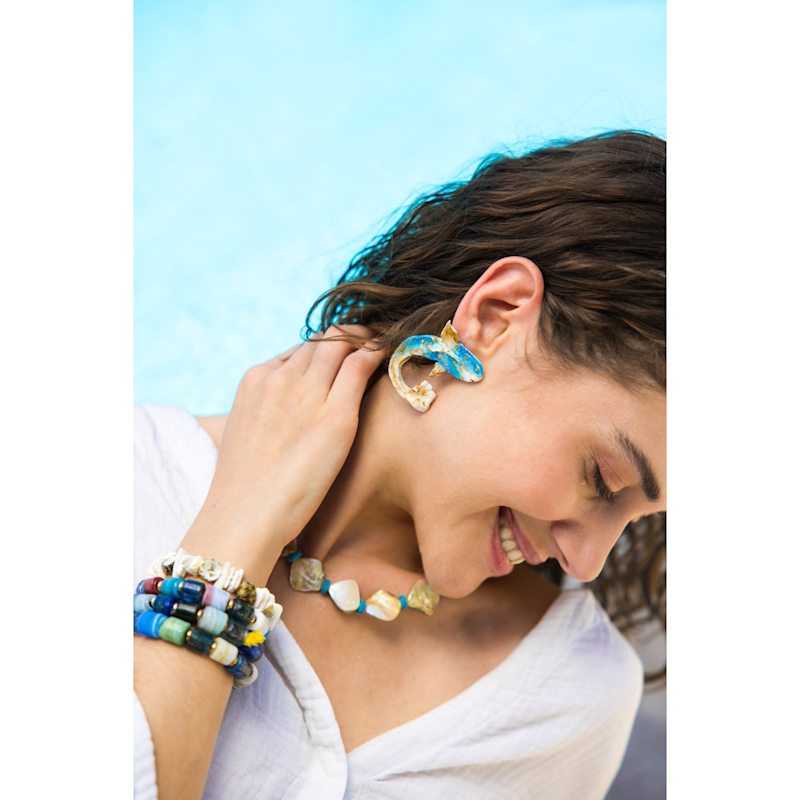 Thumbnail of Koi - Blue Asymmetrical Fish Earrings image