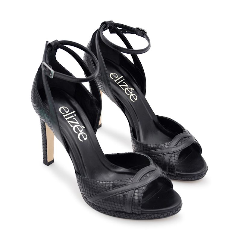 Thumbnail of Adriana Snakeskin Leather High Heel Sandal - Black image
