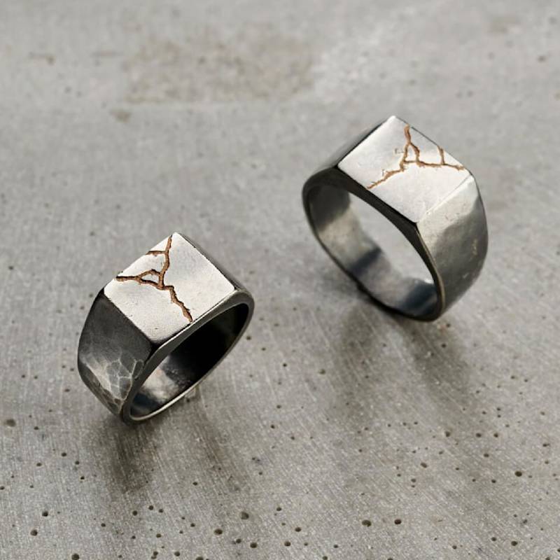 Thumbnail of Chunky Oxidised Kintsugi Signet Ring image