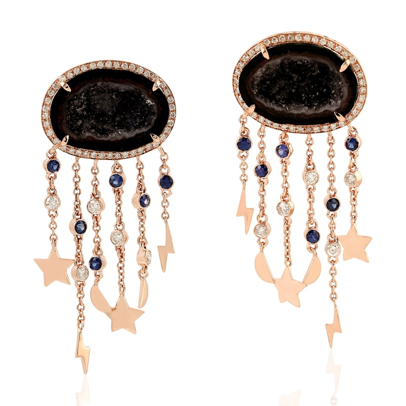 Thumbnail of Geode Sapphire Diamond Chandelier Earrings in 18K Rose Gold image