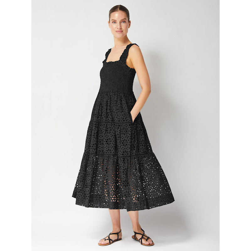 black mini floral dress ANGIE Women's Sweet Sunshine Floral Print Ruffle Trim Mini Dress in Black