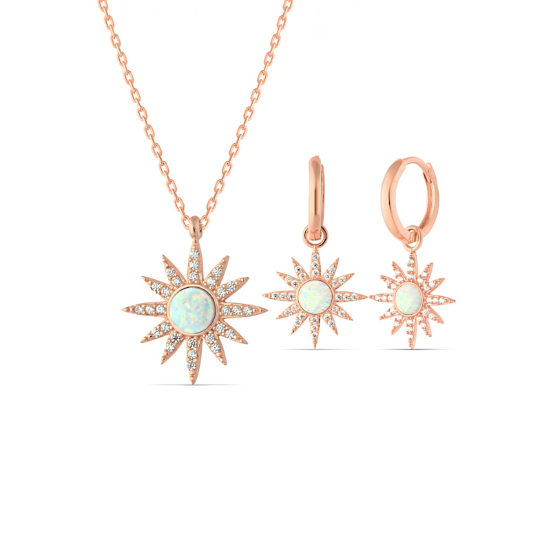 Thumbnail of White Opal Sun Sterling Silver Necklace & Earring Set - Rose Gold image
