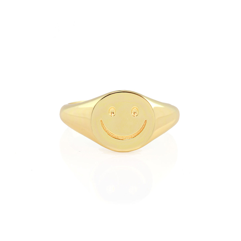 Thumbnail of Happy Smiley Face Signet Ring Gold Vermeil image