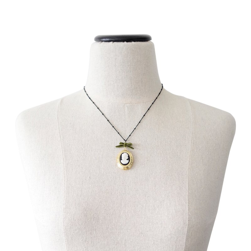 Thumbnail of Dark Romance Goddess Oval Porcelain Cameo Locket Necklace image