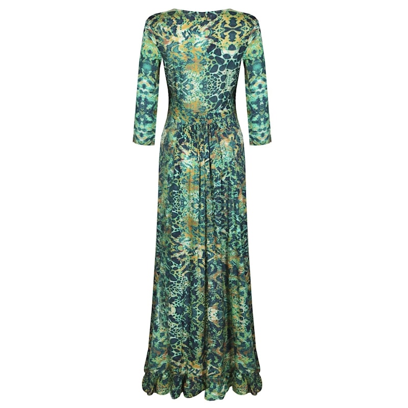 Emerald Leopard Maxi Ruffle Wrap Dress | Sophia Alexia