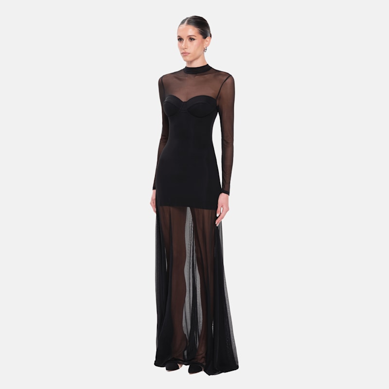Thumbnail of Kya Black Mesh Maxi Dress image