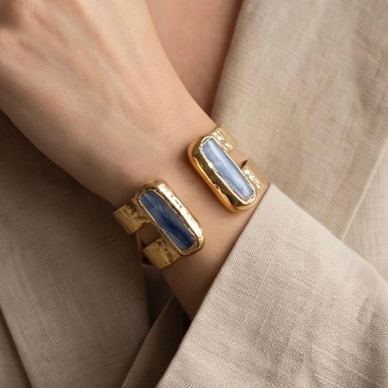 Thumbnail of Kyanite Natural Gemstone Vermeil Gold Plated Bangle Adjustable Size image