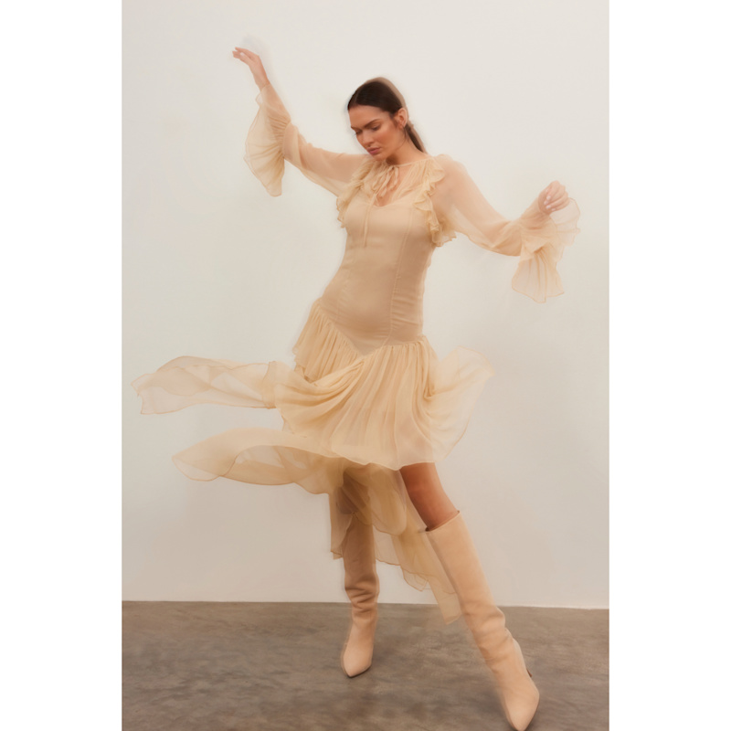 Thumbnail of L'odyssee Silk Long Ruffled Dress image
