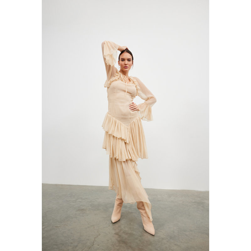 Thumbnail of L'odyssee Silk Long Ruffled Dress image