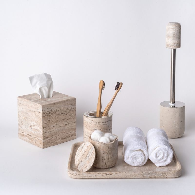 Thumbnail of Less Is More Tissue Box - Travertine Marble image
