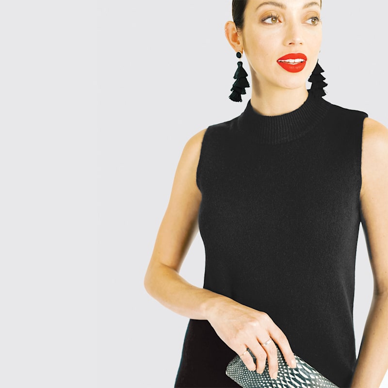 Thumbnail of Cashmere Mockneck Sleeveless Top - Black image
