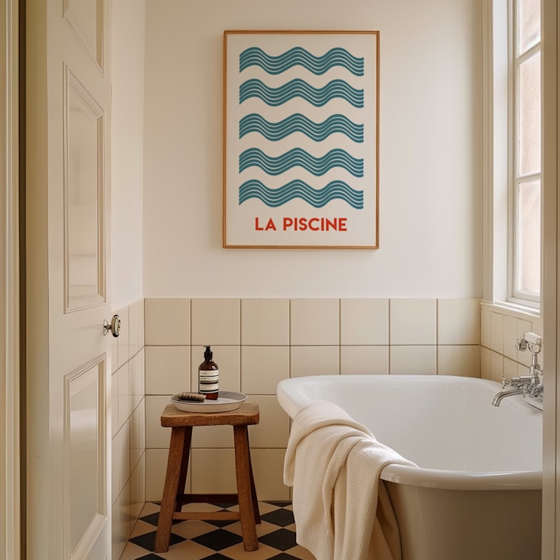 Thumbnail of La Piscine French Playful Bathroom Art Print image