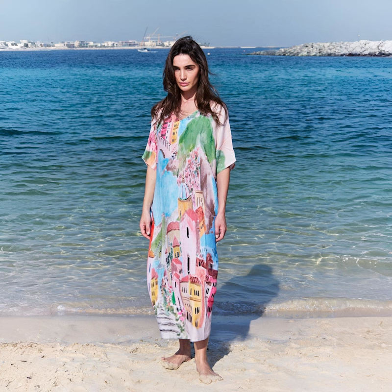 best work holiday party dresses Side Tie Kaftan Dress-White Black Embroidered main image 1