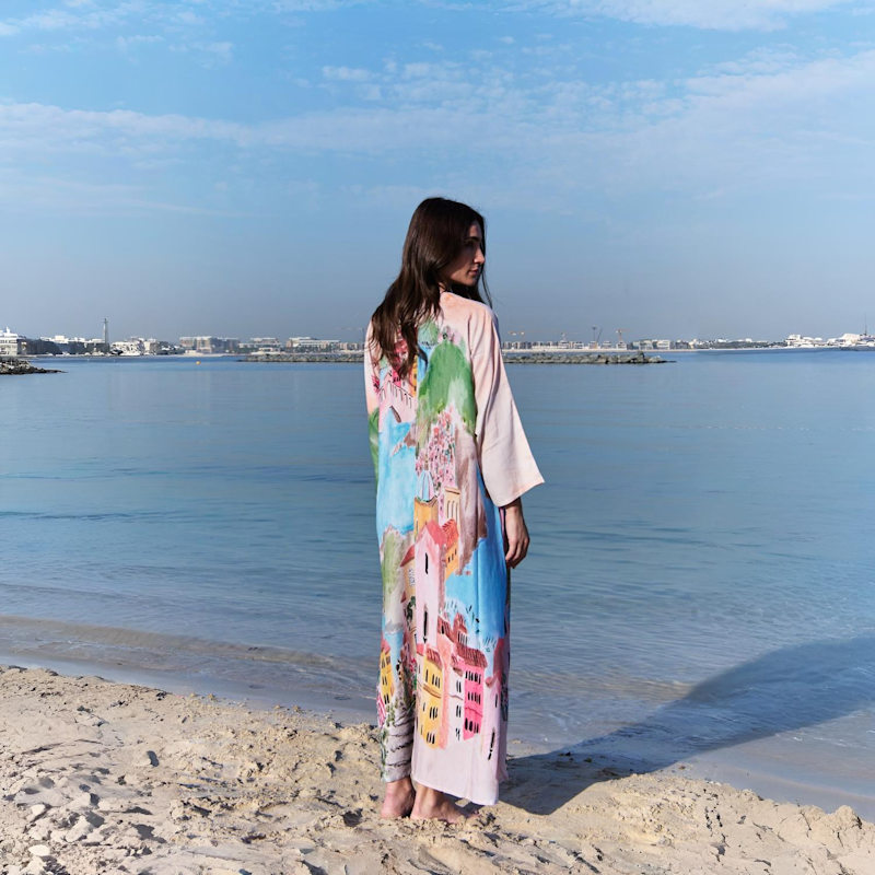 Thumbnail of La Riviera Printed Long Kimono - Pink & Multicolor image