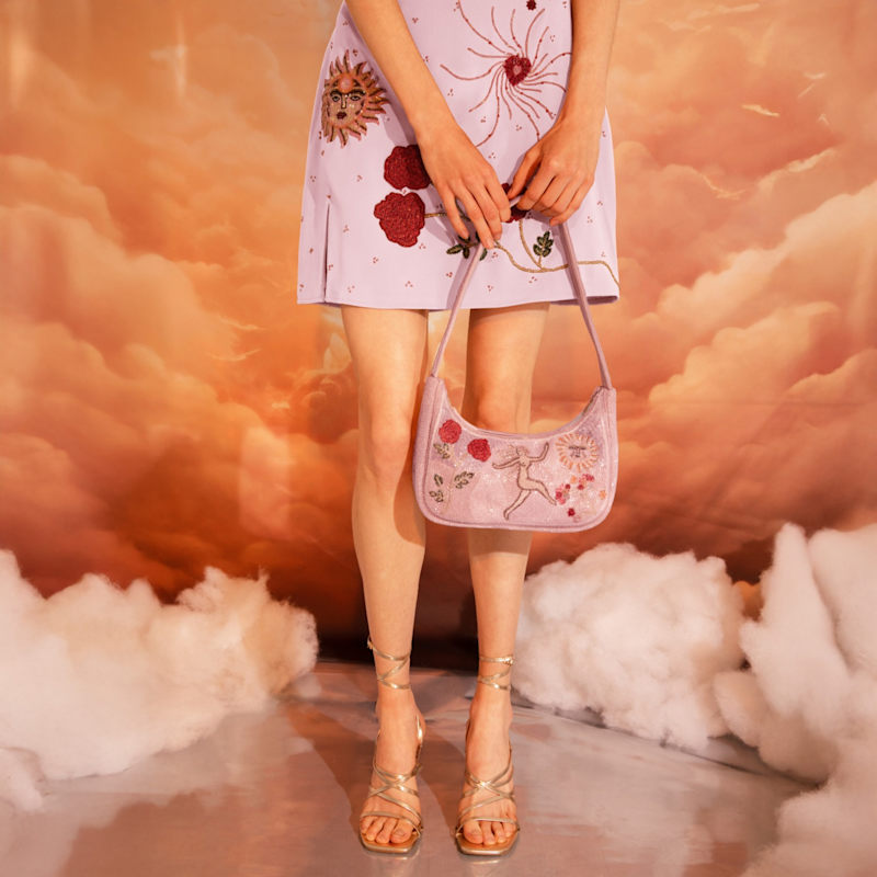 Thumbnail of Pink Beaded Shoulder Bag With Romantic Embroidery And Embellished Details image