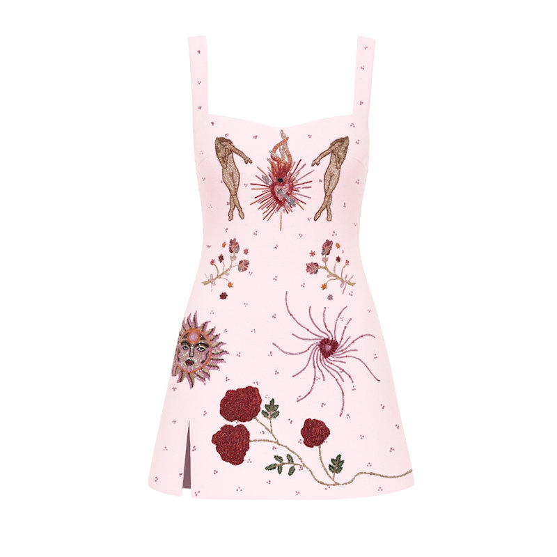 Thumbnail of Pink Beaded Mini Dress With Romantic Embroidery And Embellished Details image