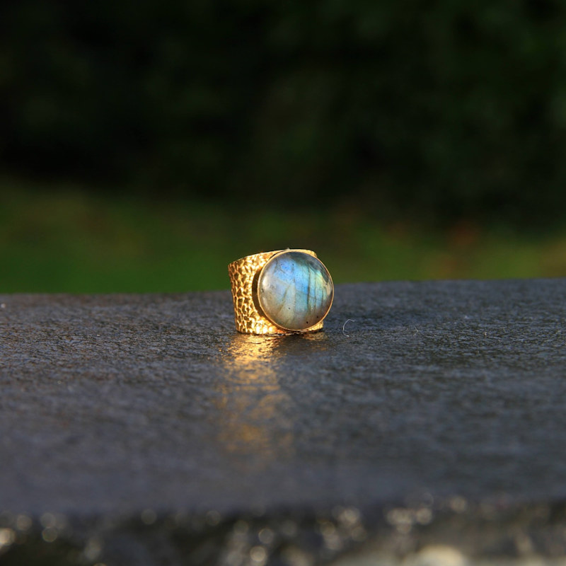 Thumbnail of Labradorite Gemstone Earth Adjustable Gold Ring image