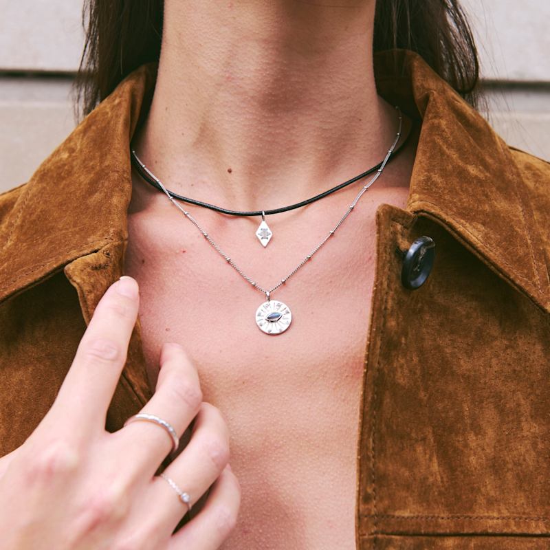 Thumbnail of 16" Leather Necklace Sterling Silver image
