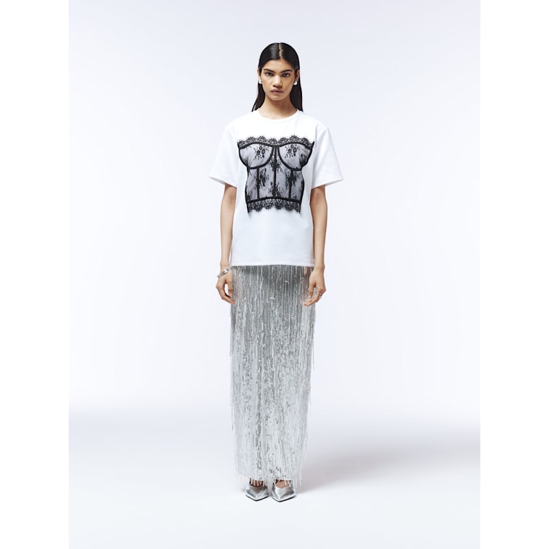 Thumbnail of Lace Corset-Appliqué T-Shirt In White image