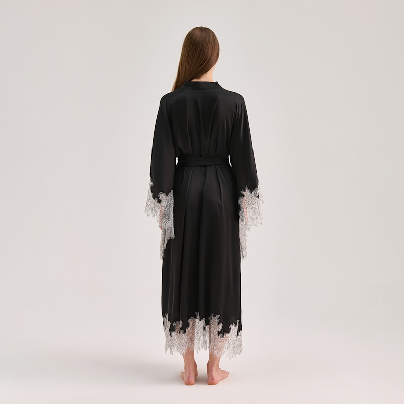 Thumbnail of Lace Detailed Maxi Robe - Black/White Lace image