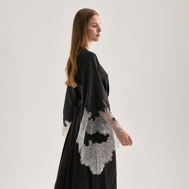 Thumbnail of Lace Detailed Maxi Robe - Black/White Lace image