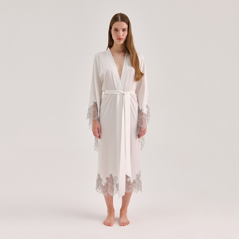 Thumbnail of Lace Detailed Maxi Robe - White image