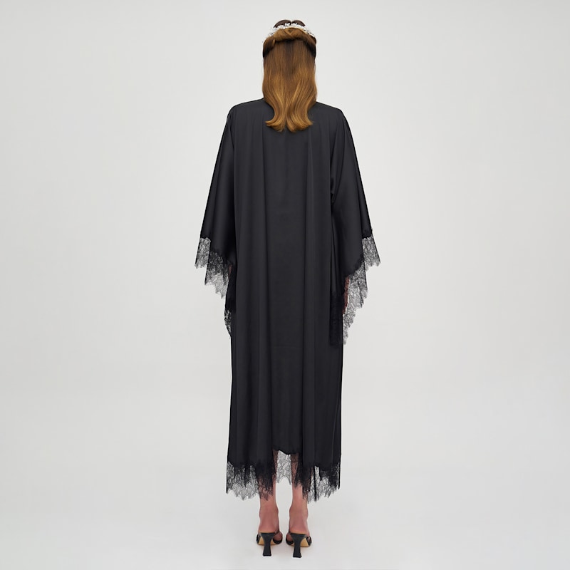 Thumbnail of Lace Detailed Maxi Robe - Black image