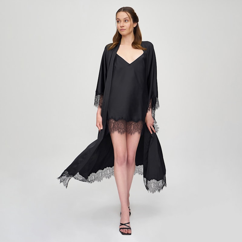 Thumbnail of Lace Detailed Maxi Robe - Black image