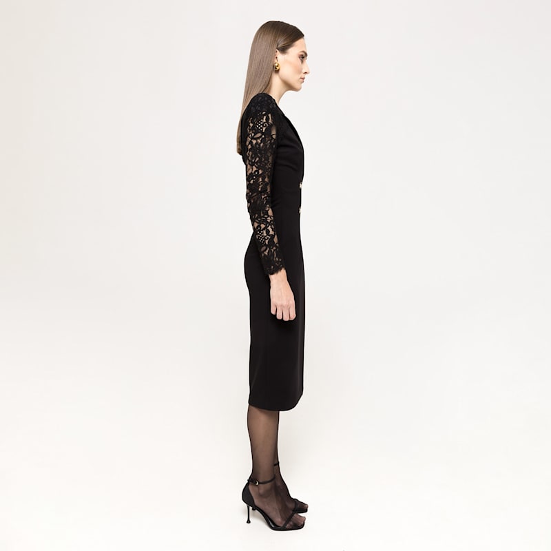 knee length dresses for ladies Self-Portrait - White Linen Lace Insert Midi Dress main image 0