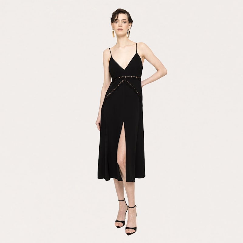 knee length dresses for ladies Shimmering Champagne Sequin Lace-Insert Midi Dress Champagne / S / A9014D main image 1